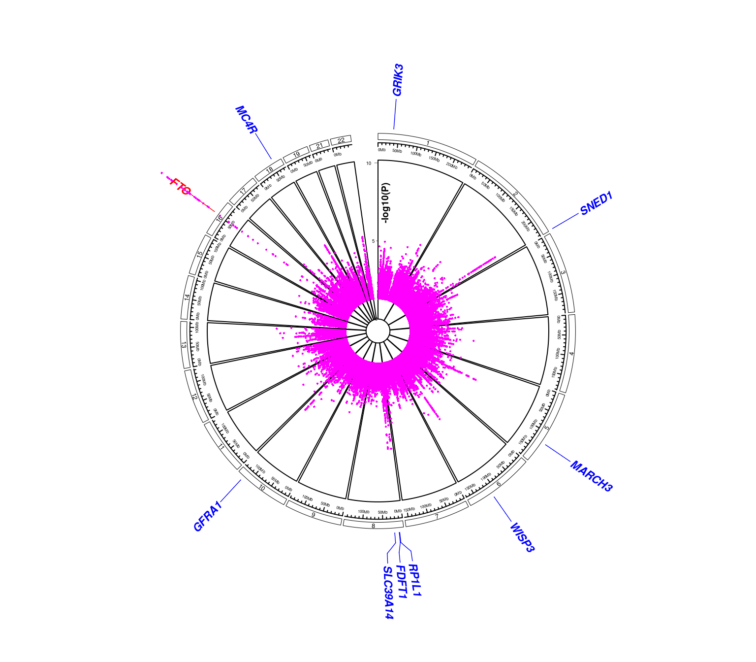 Another circos Manhattan plot